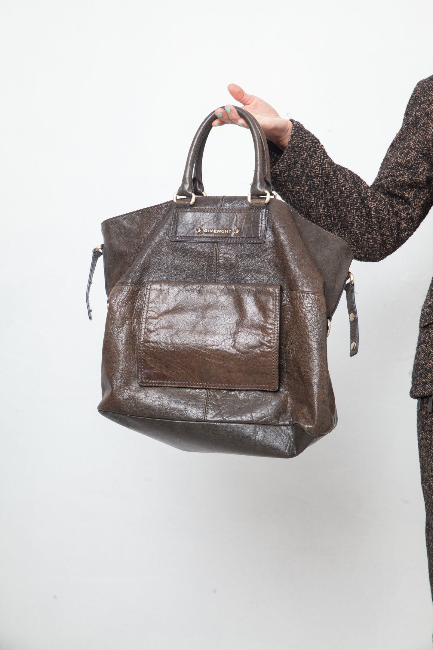 Givenchy 2000's large khaki textured leather bag