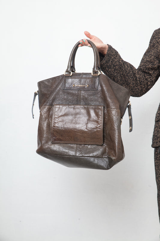 Givenchy 2000's large khaki textured leather bag