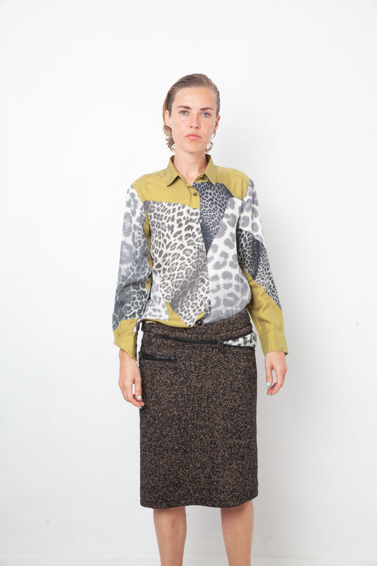 Dries van Noten 2010's silk leopard print mustard yellow shirt