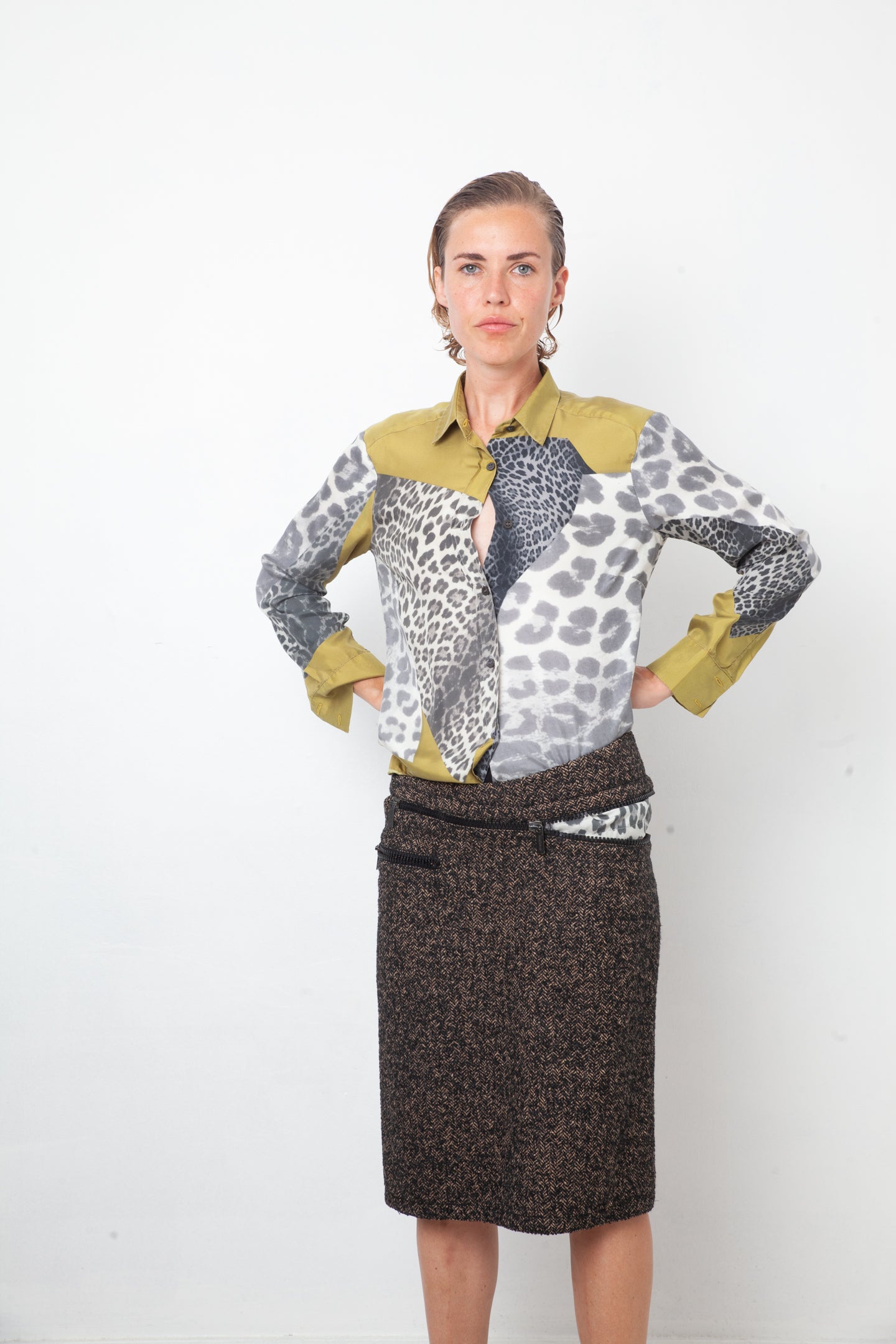 Dirk Bikkembergs 2000's wool brown suit with asymmetric zipper details