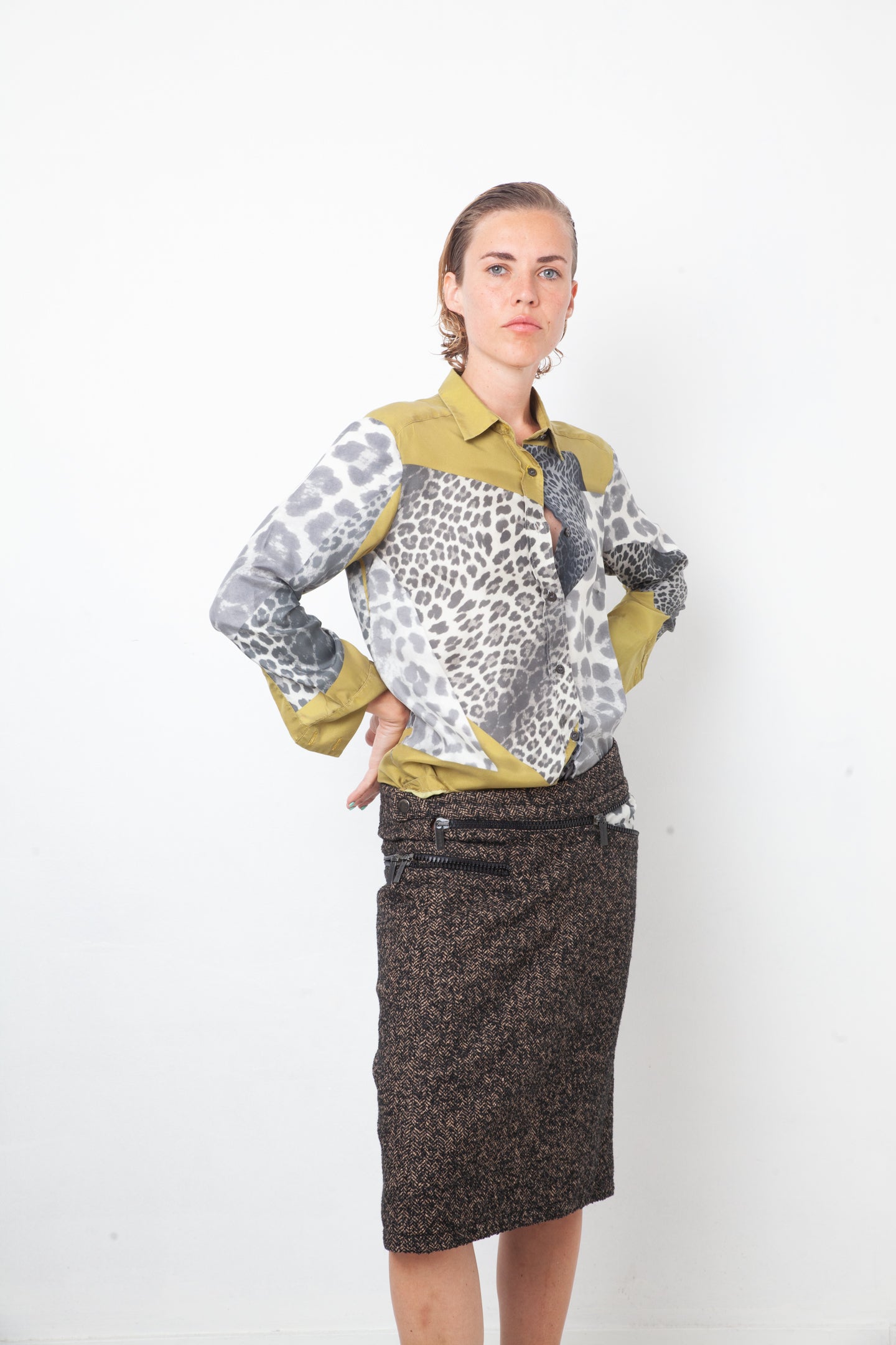 Dries van Noten 2010's silk leopard print mustard yellow shirt