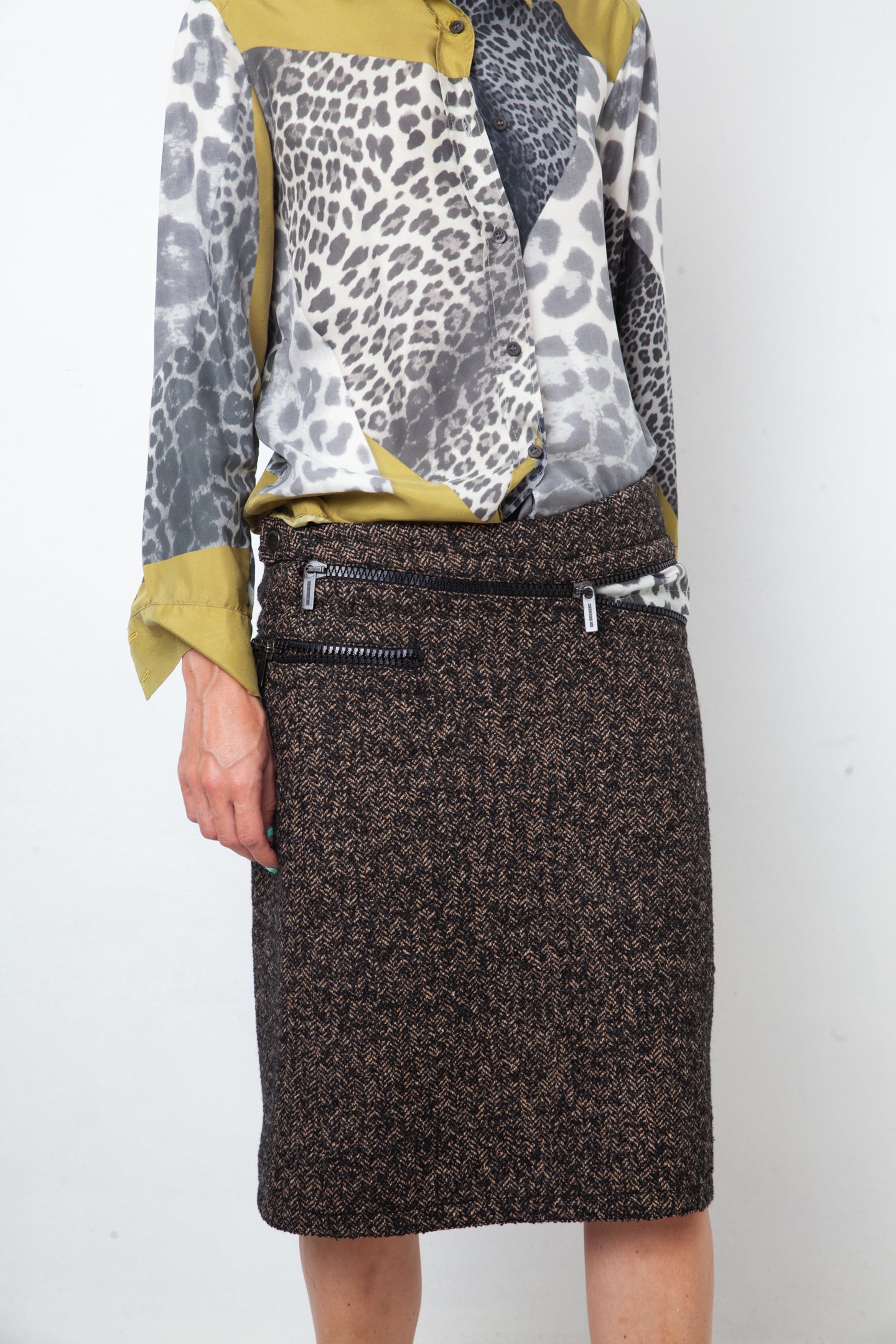 Dirk Bikkembergs 2000's wool brown suit with asymmetric zipper details