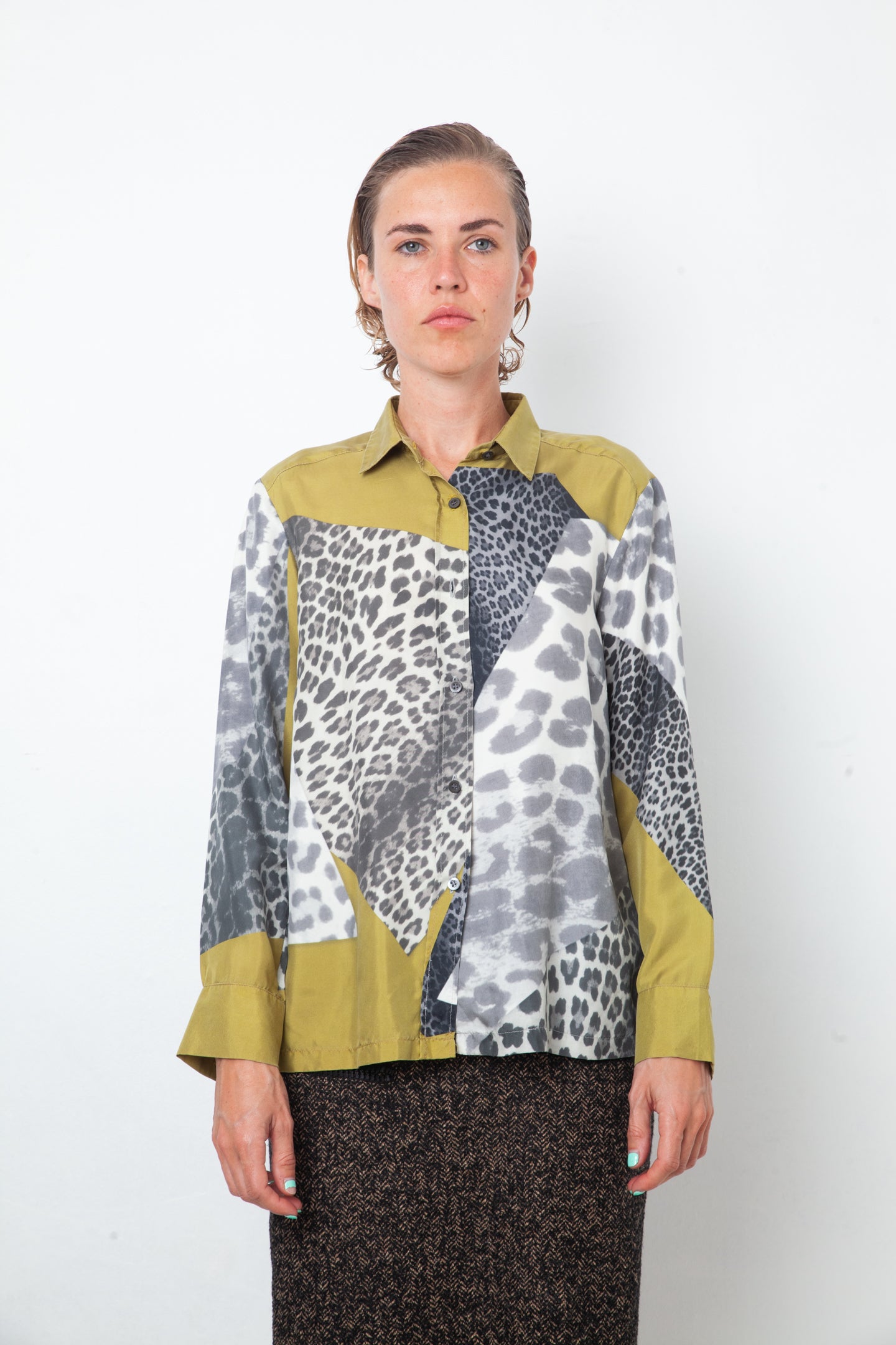 Dries van Noten 2010's silk leopard print mustard yellow shirt