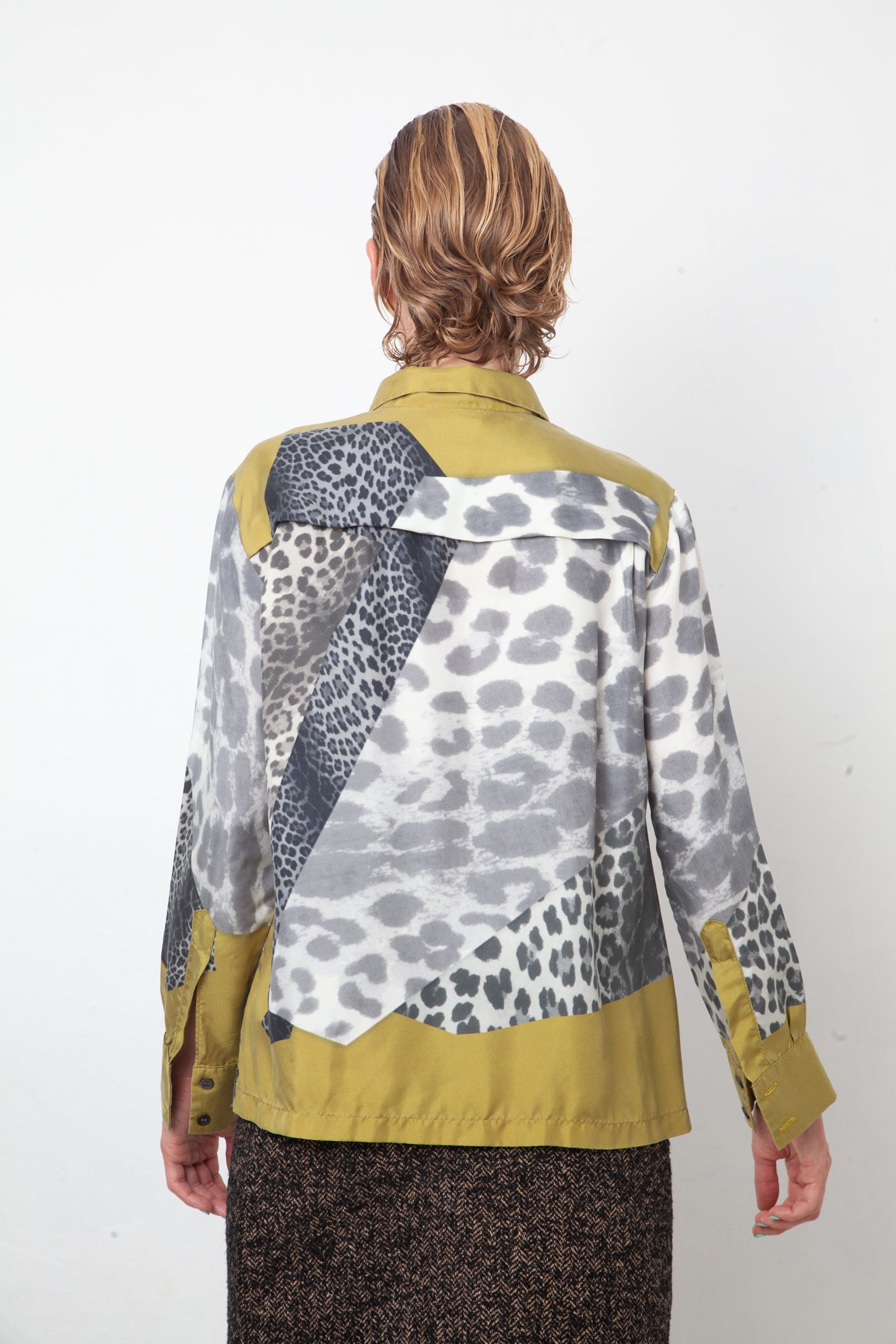 Dries van Noten 2010's silk leopard print mustard yellow shirt