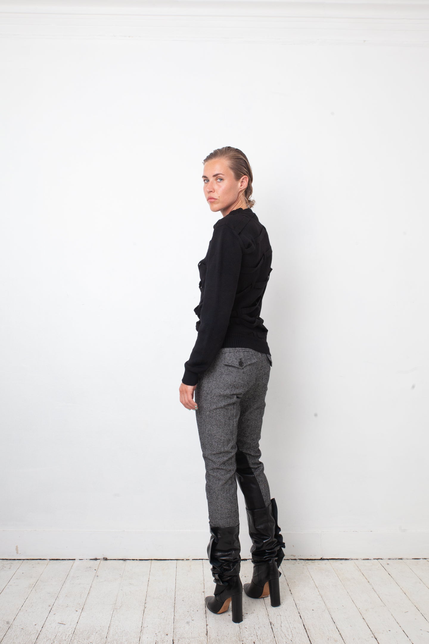 Christian Dior 2000's wool grey riding trousers with leather patches