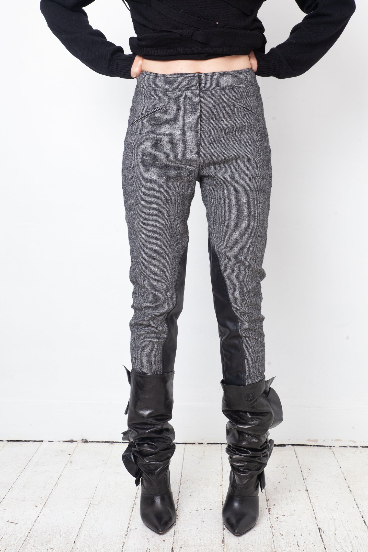 Christian Dior 2000's wool grey riding trousers with leather patches