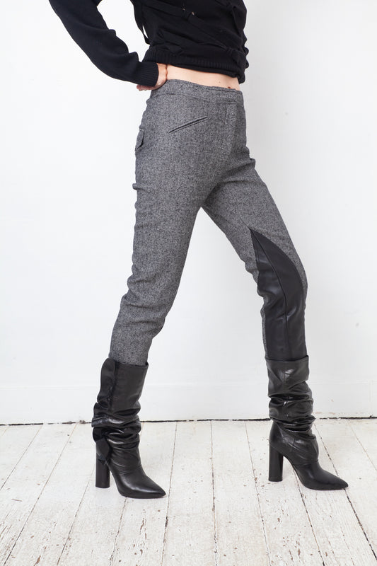 Christian Dior 2000's wool grey riding trousers with leather patches