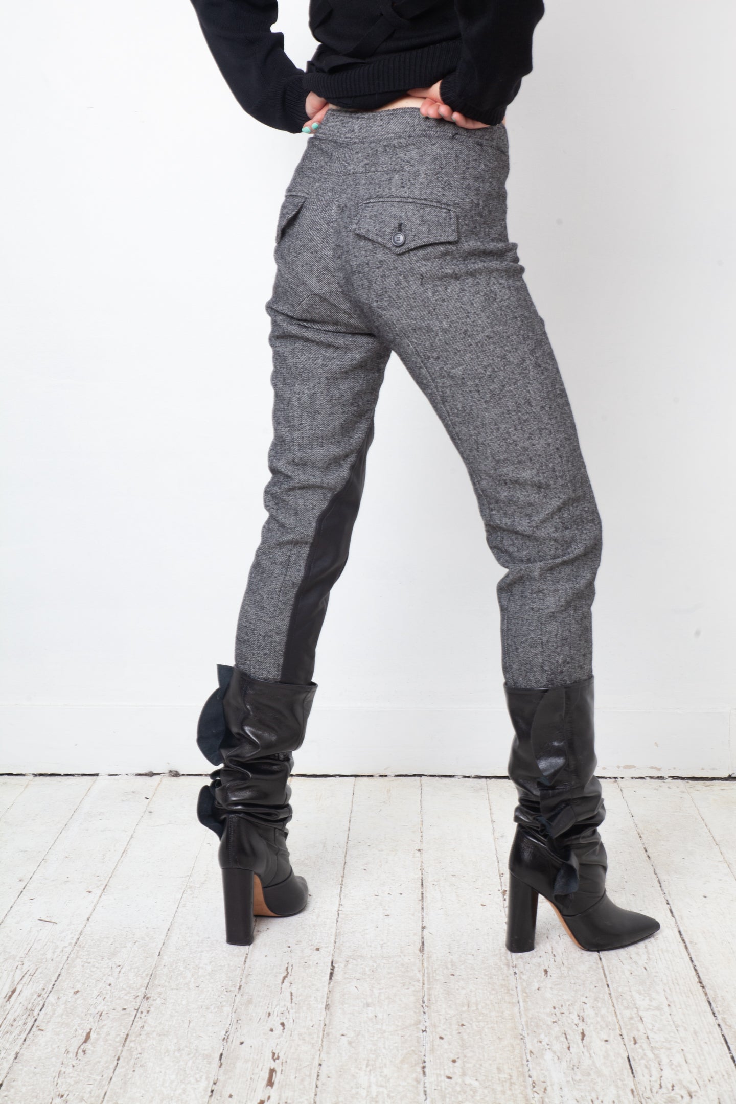 Christian Dior 2000's wool grey riding trousers with leather patches
