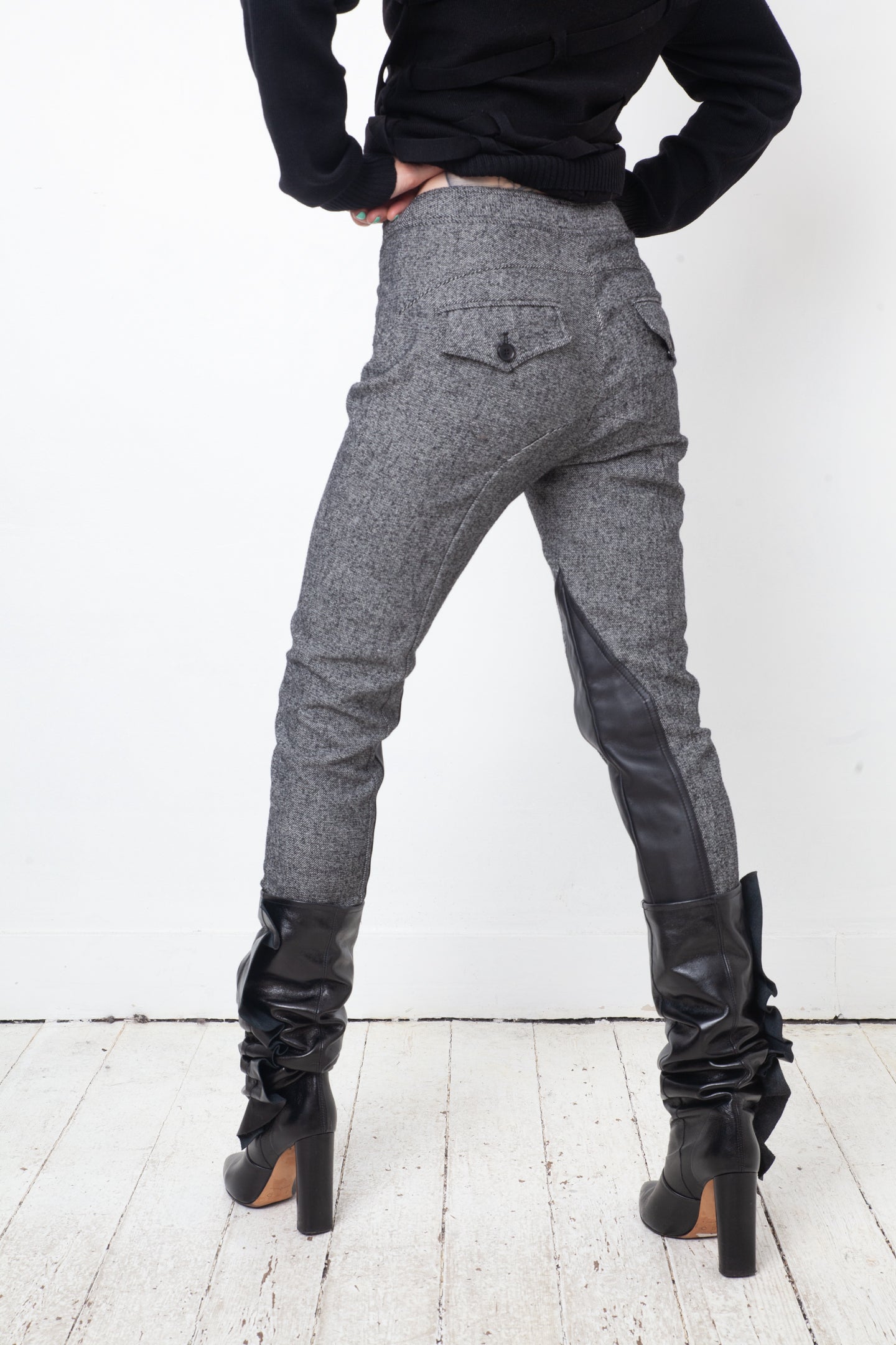 Christian Dior 2000's wool grey riding trousers with leather patches