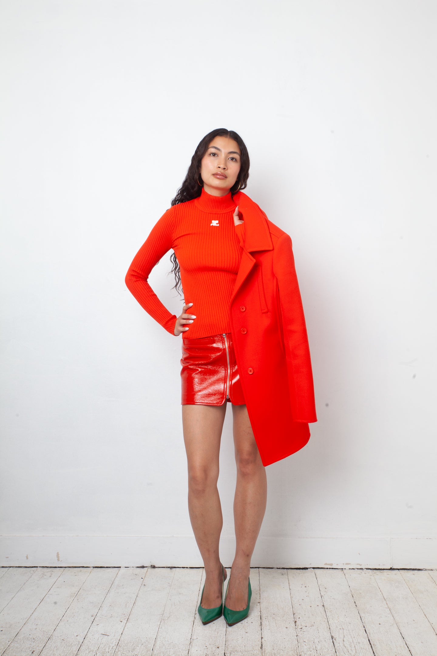 Courrèges 2020's bright red vinyl mini skirt