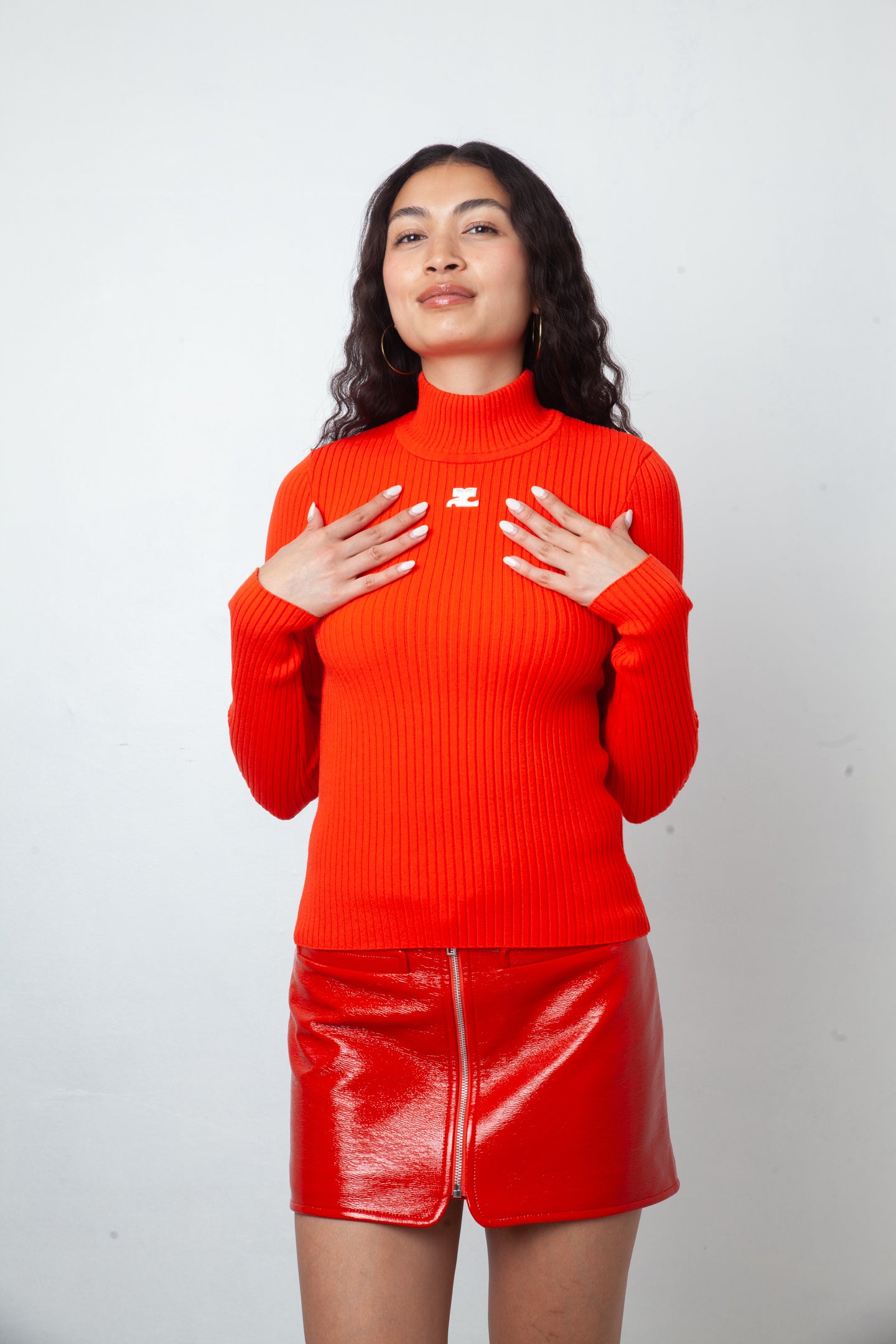 Courrèges 2020's bright red ribbed knit turtleneck sweater