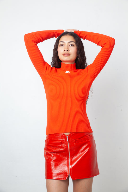 Courrèges 2020's bright red ribbed knit turtleneck sweater