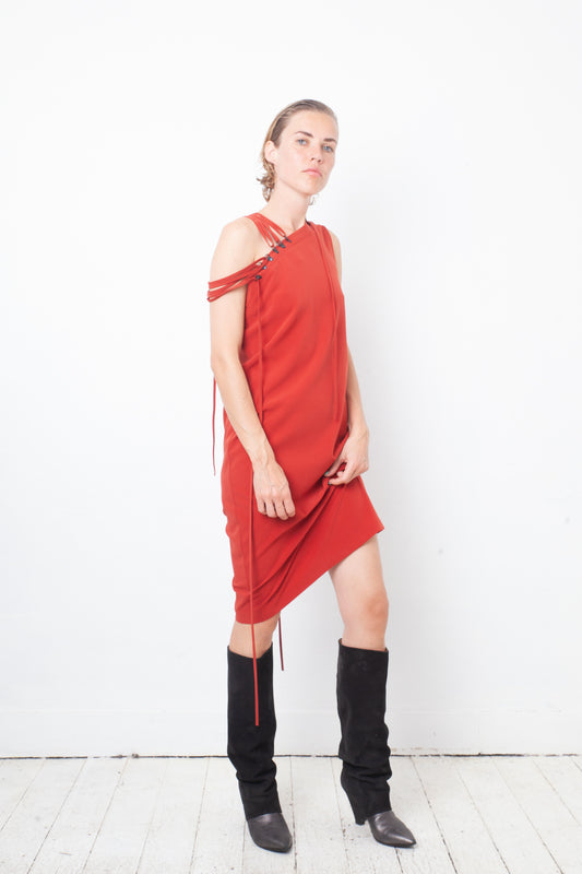 A.F. Vandervorst 2000's asymmetric red dress with lace details
