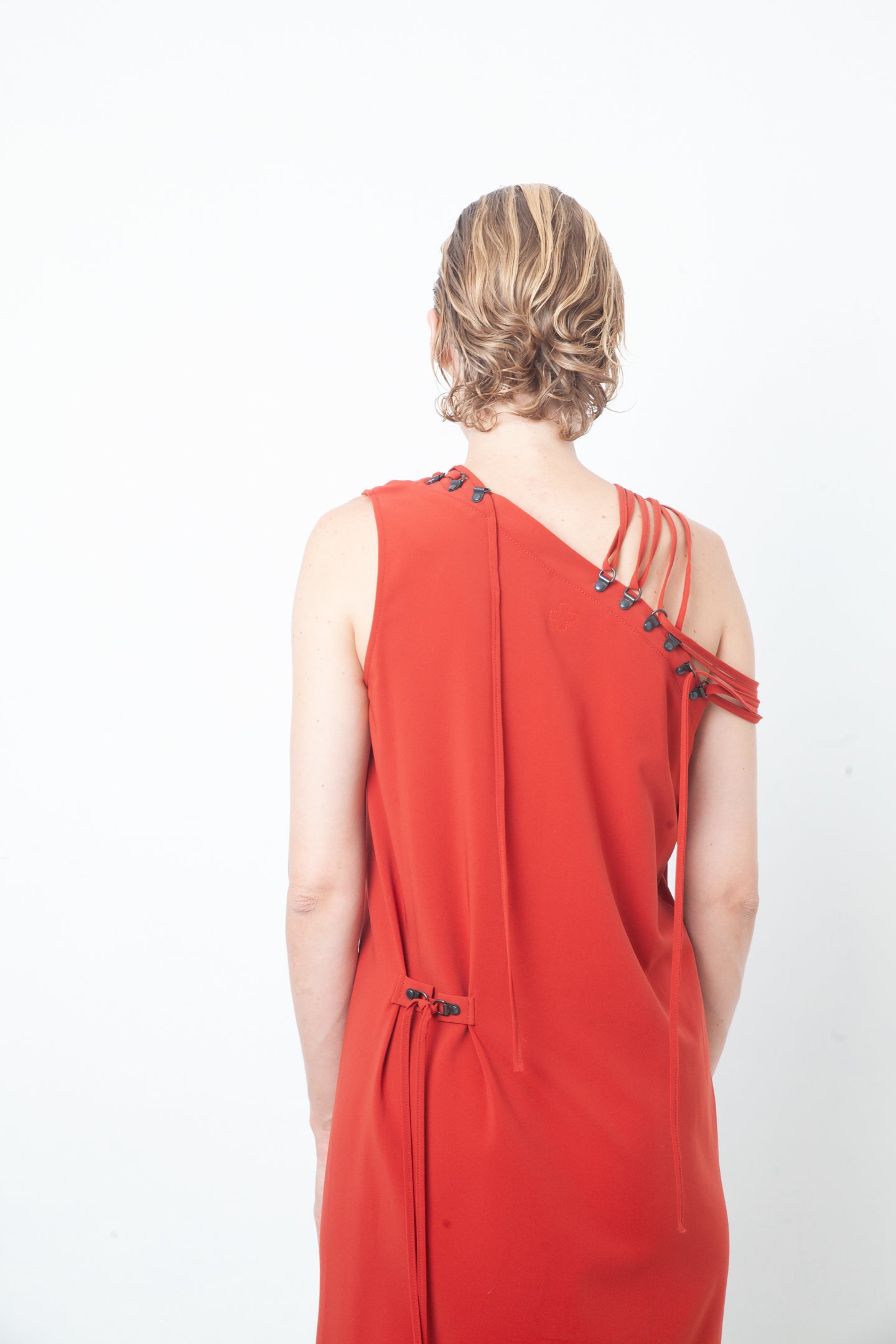 A.F. Vandervorst 2000's asymmetric red dress with lace details