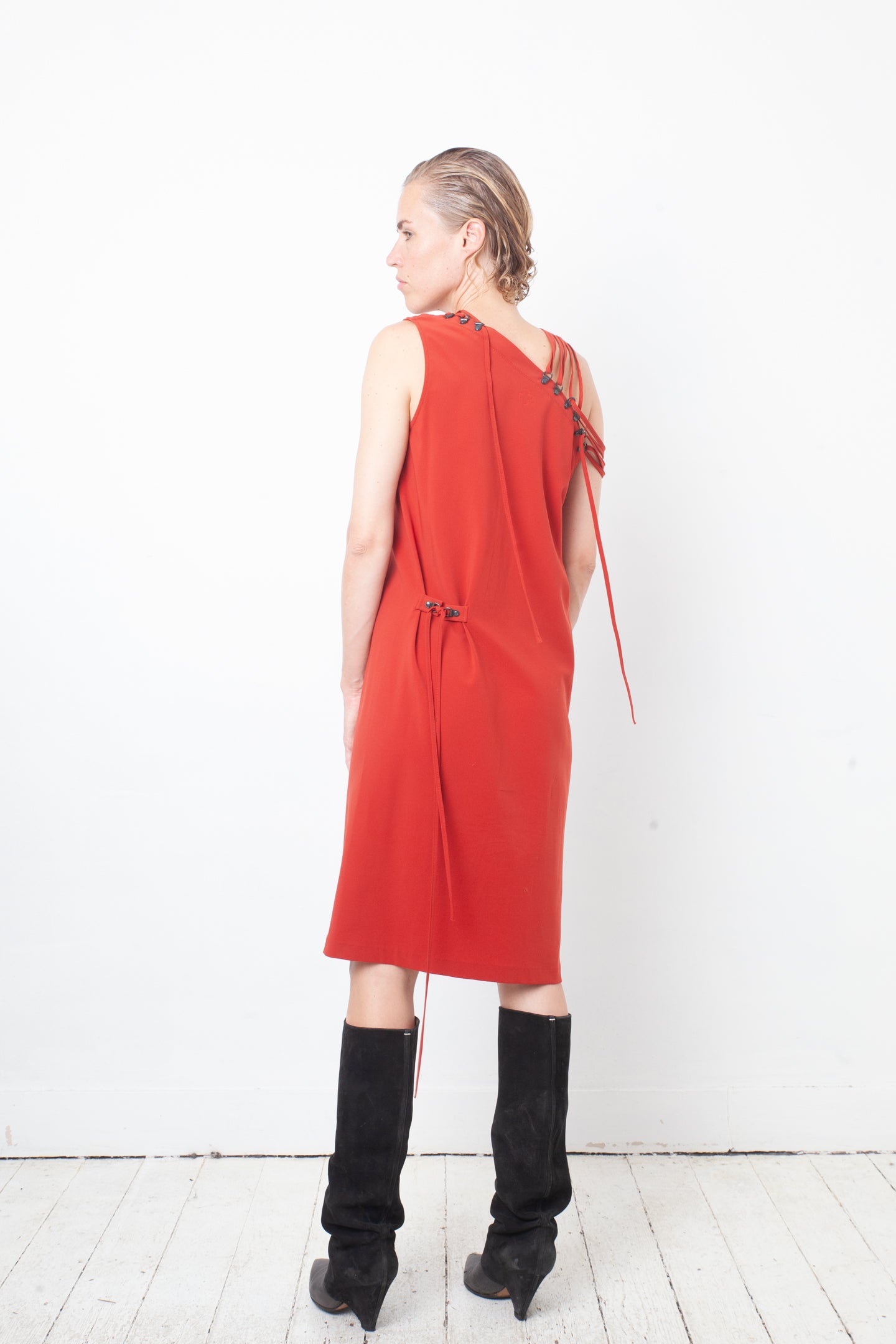 A.F. Vandervorst 2000's asymmetric red dress with lace details
