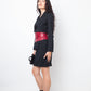 Angelo Tarlazzi 90's pinstripe black skirt suit with red leather waistband