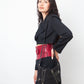 Angelo Tarlazzi 90's pinstripe black skirt suit with red leather waistband