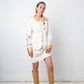 Christian Lacroix 1995 white and gold skirt suit with flower embroideries