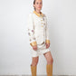 Christian Lacroix 1995 white and gold skirt suit with flower embroideries
