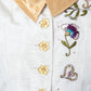 Christian Lacroix 1995 white and gold skirt suit with flower embroideries