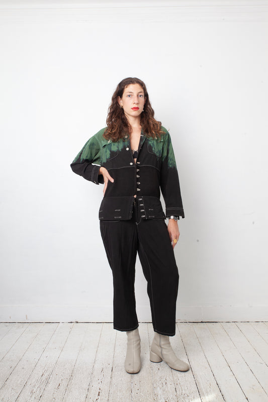 Yohji Yamamoto 2000's black and green tie dye wool jumpsuit