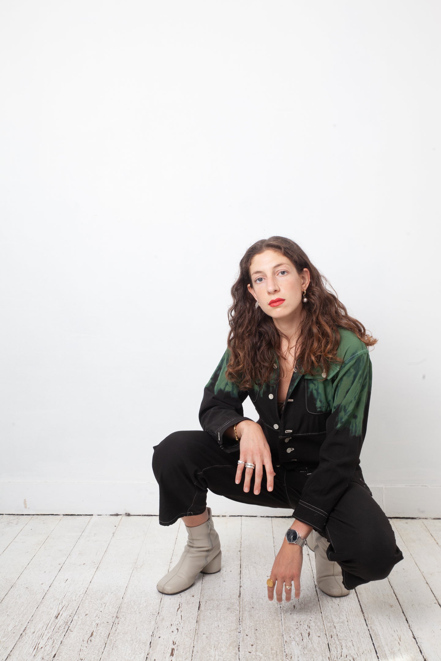 Yohji Yamamoto 2000's black and green tie dye wool jumpsuit