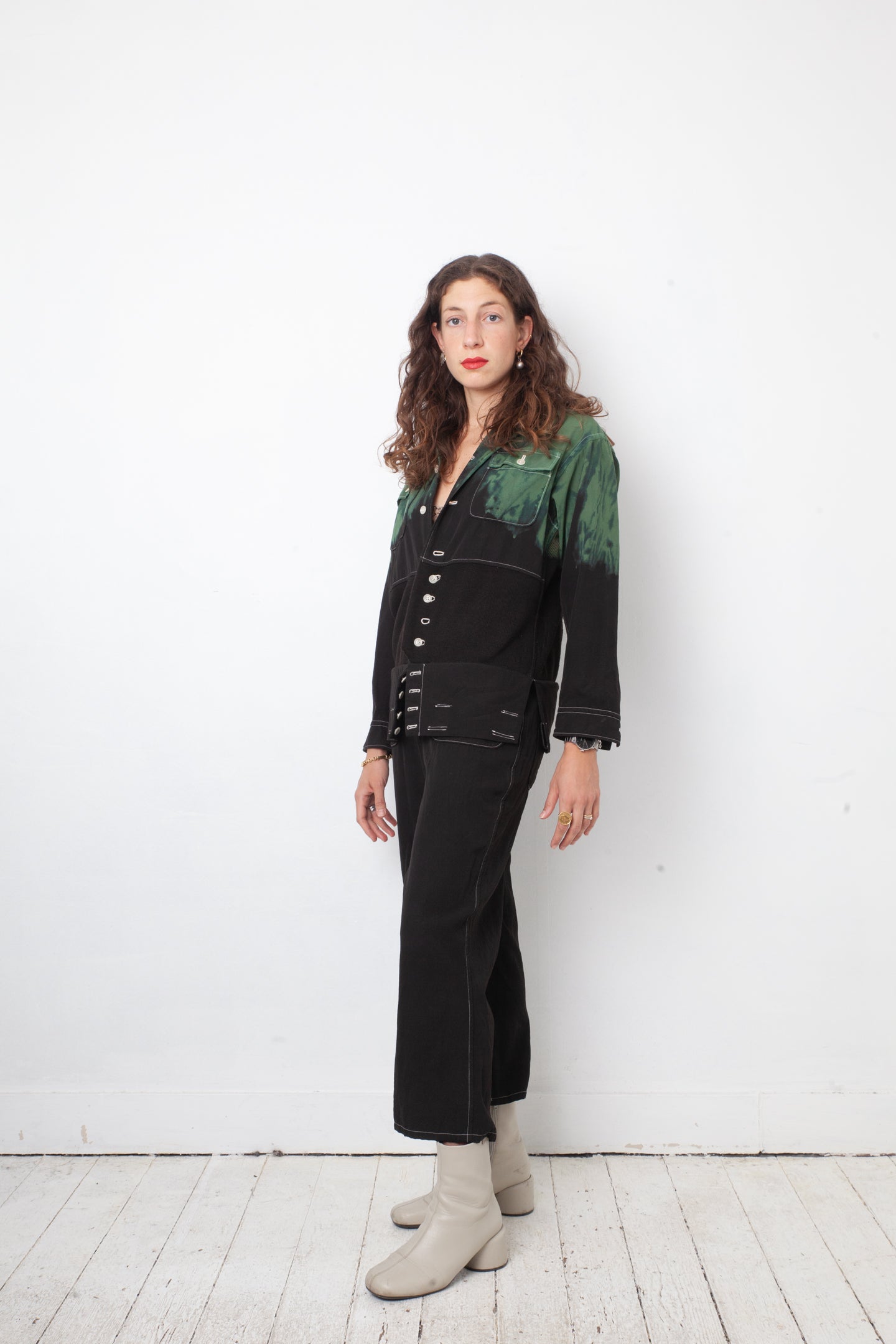 Yohji Yamamoto 2000's black and green tie dye wool jumpsuit