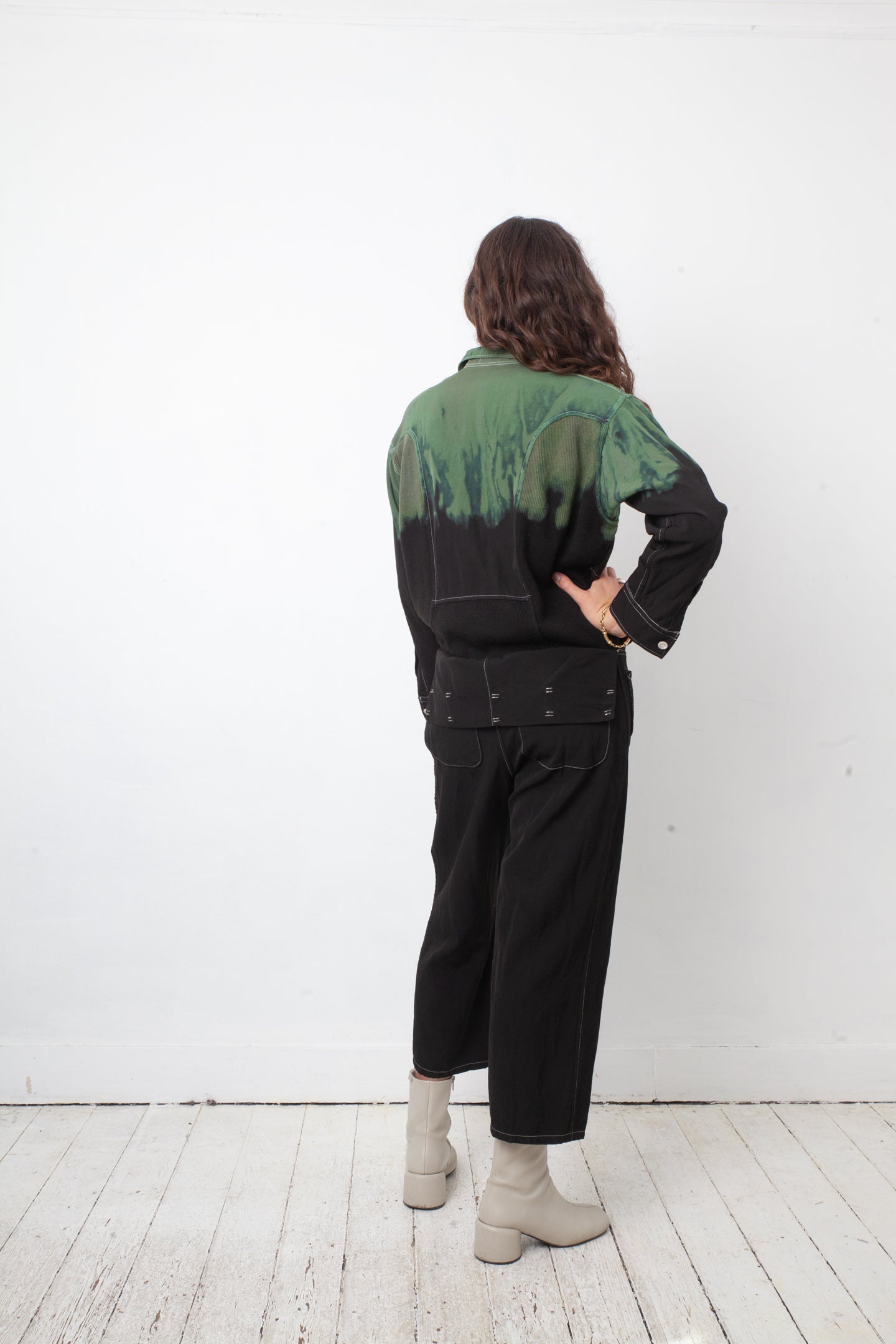 Yohji Yamamoto 2000's black and green tie dye wool jumpsuit