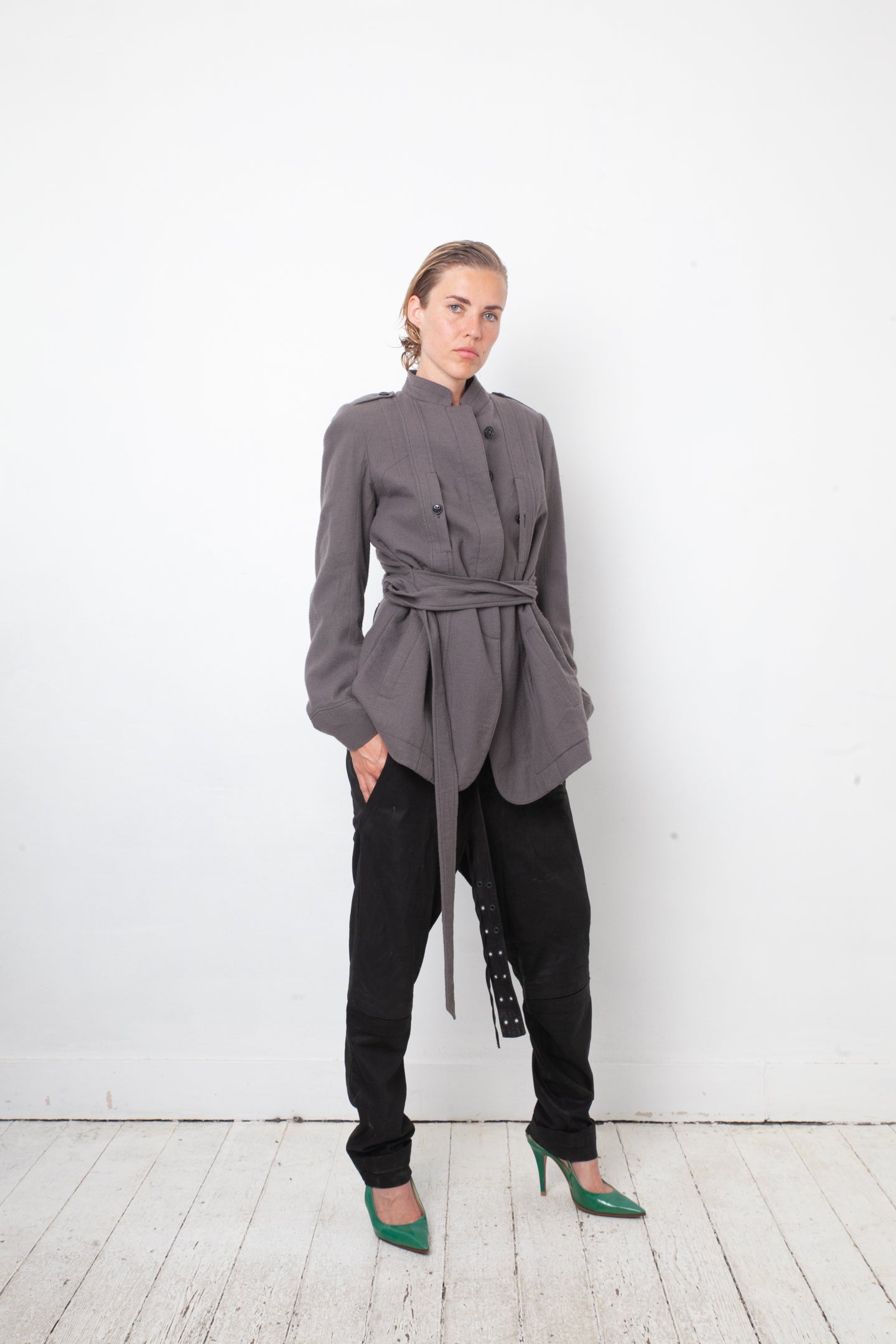 A.F. Vandervorst 2000's black leather loose trousers with belt