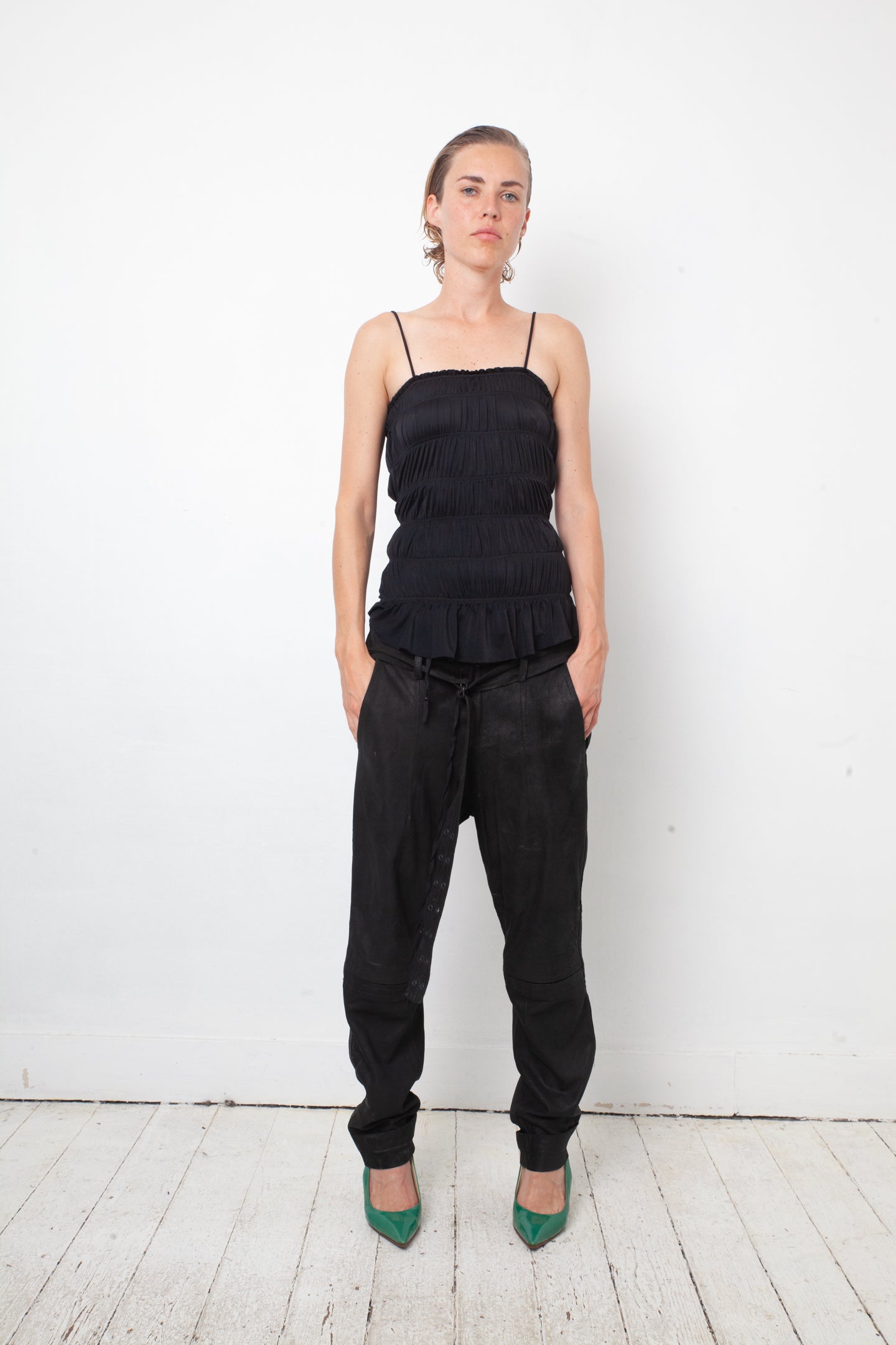 A.F. Vandervorst 2000's black leather loose trousers with belt