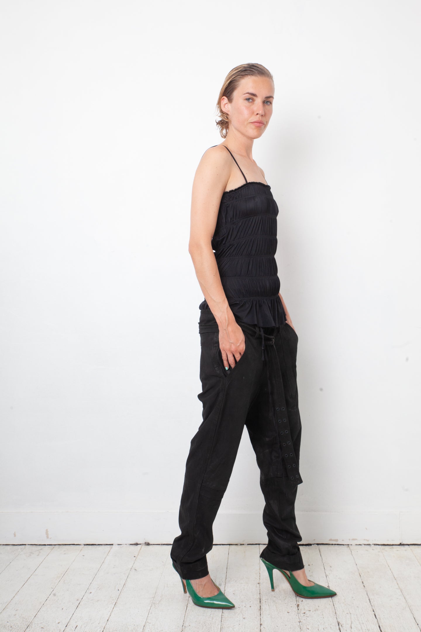 A.F. Vandervorst 2000's black leather loose trousers with belt