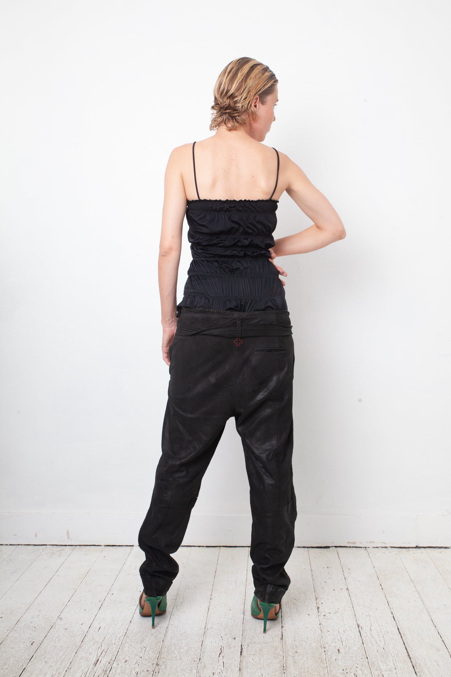 A.F. Vandervorst 2000's black leather loose trousers with belt
