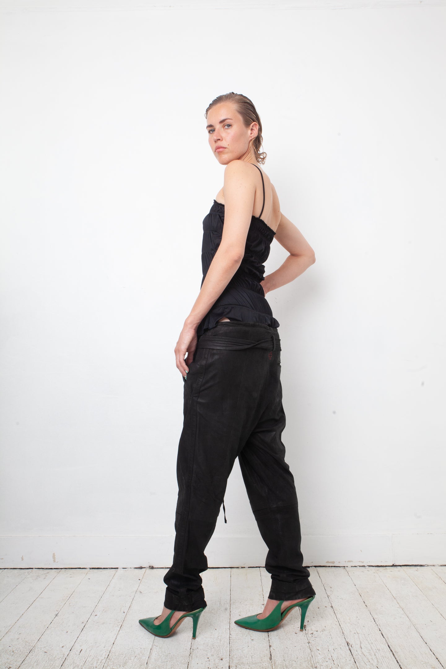 A.F. Vandervorst 2000's black leather loose trousers with belt