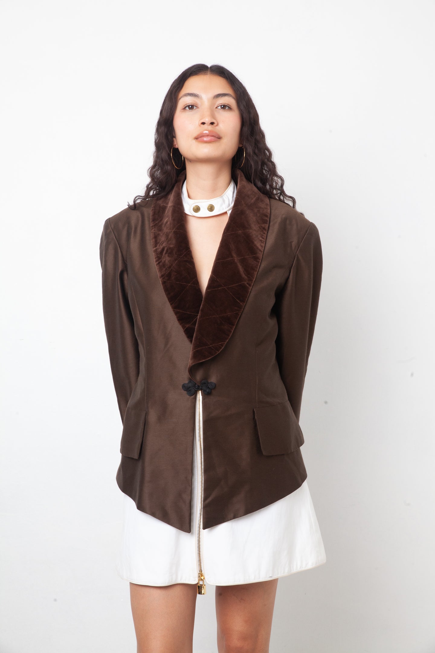 Chloé 90's brown silk blazer with velvet collar