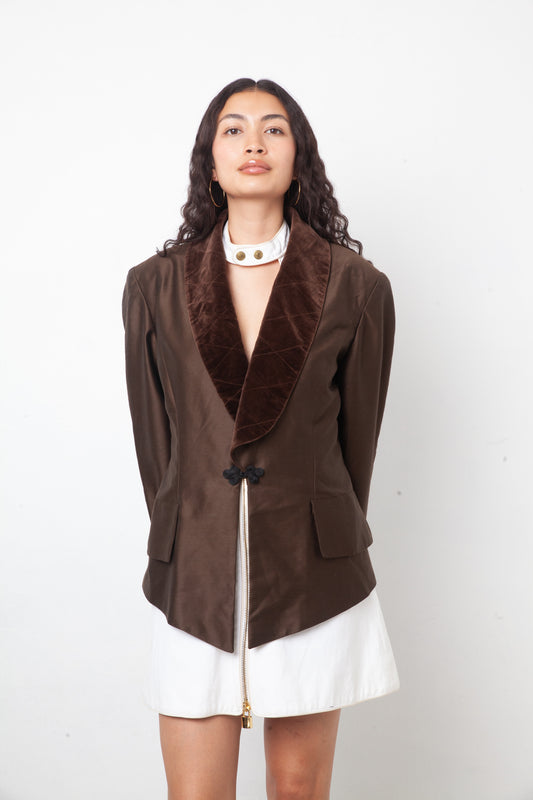 Chloé 90's brown silk blazer with velvet collar