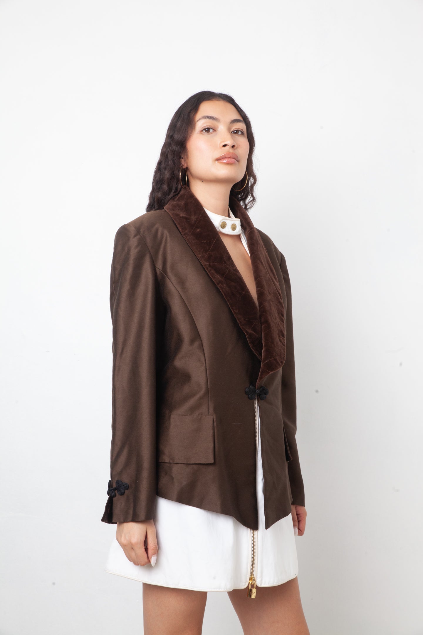 Chloé 90's brown silk blazer with velvet collar