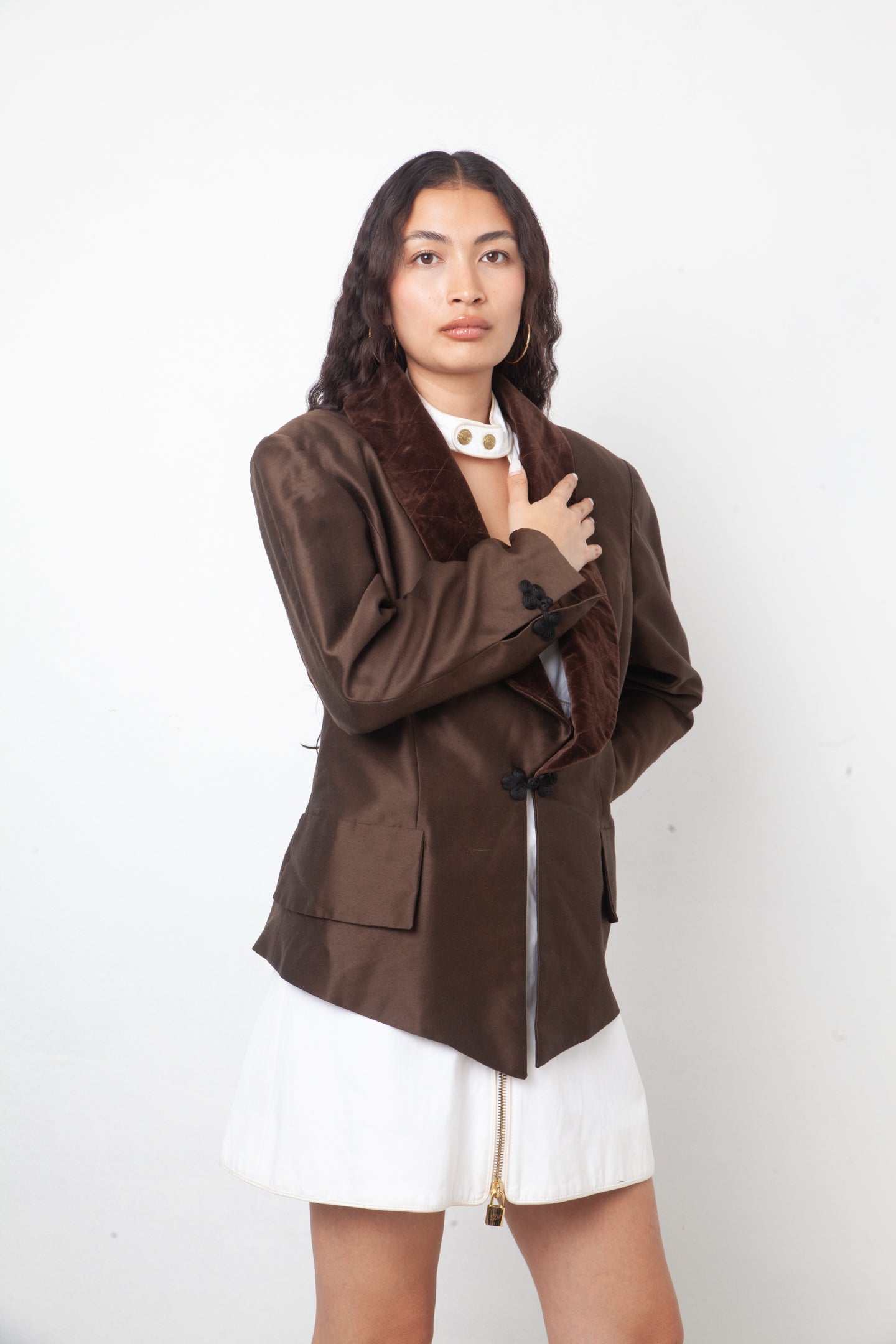 Chloé 90's brown silk blazer with velvet collar