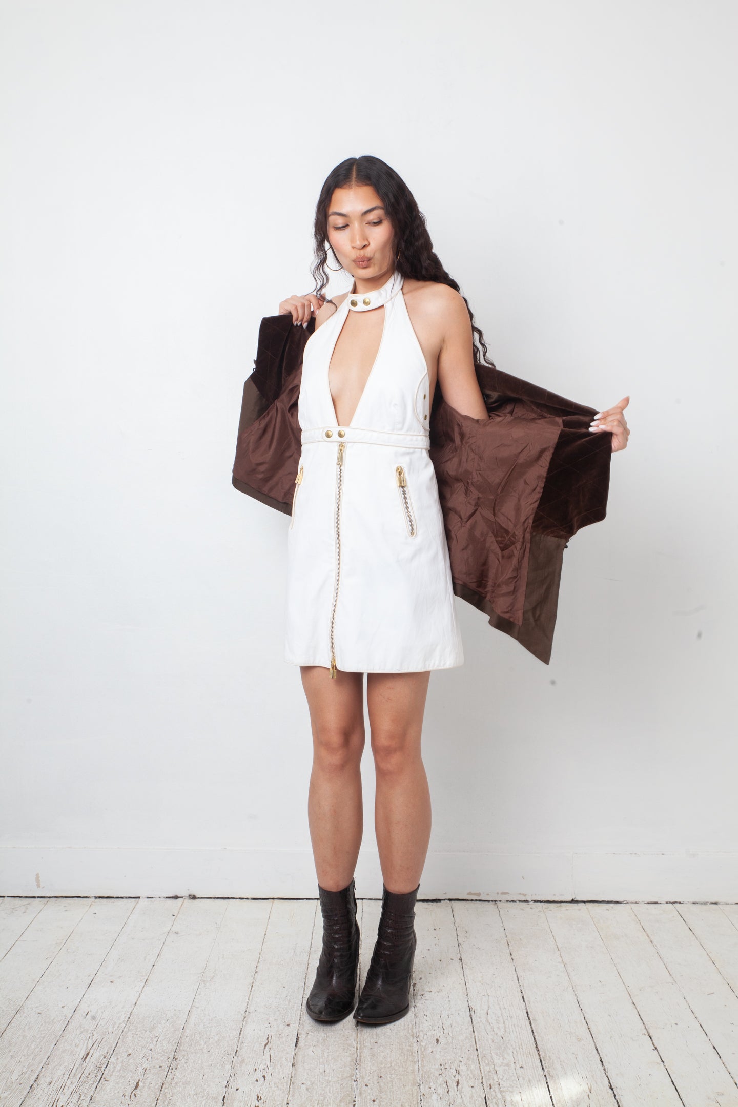 Chloé 90's brown silk blazer with velvet collar