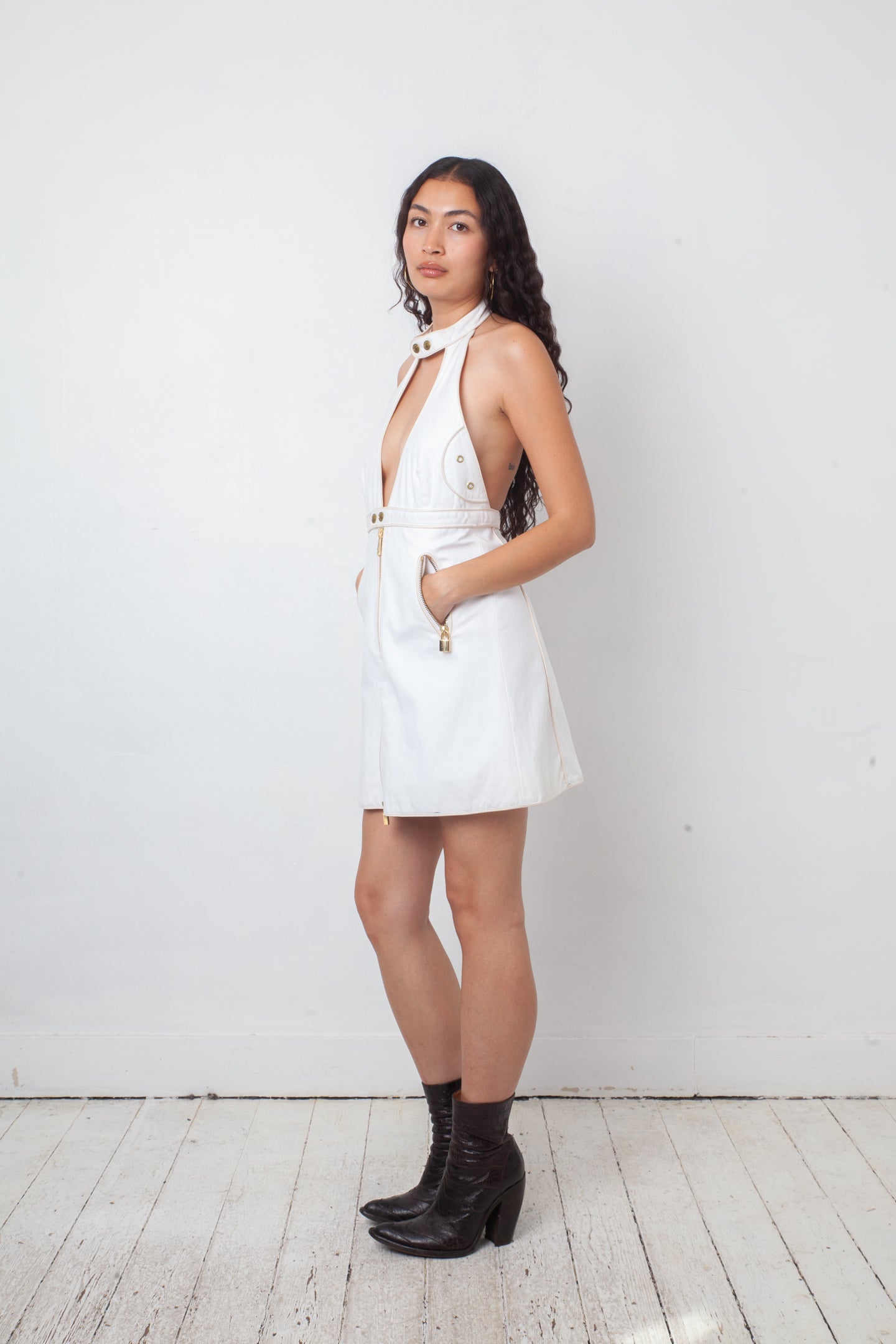 Dsquared2 Spring 2008 cotton halter dress with golden hardware
