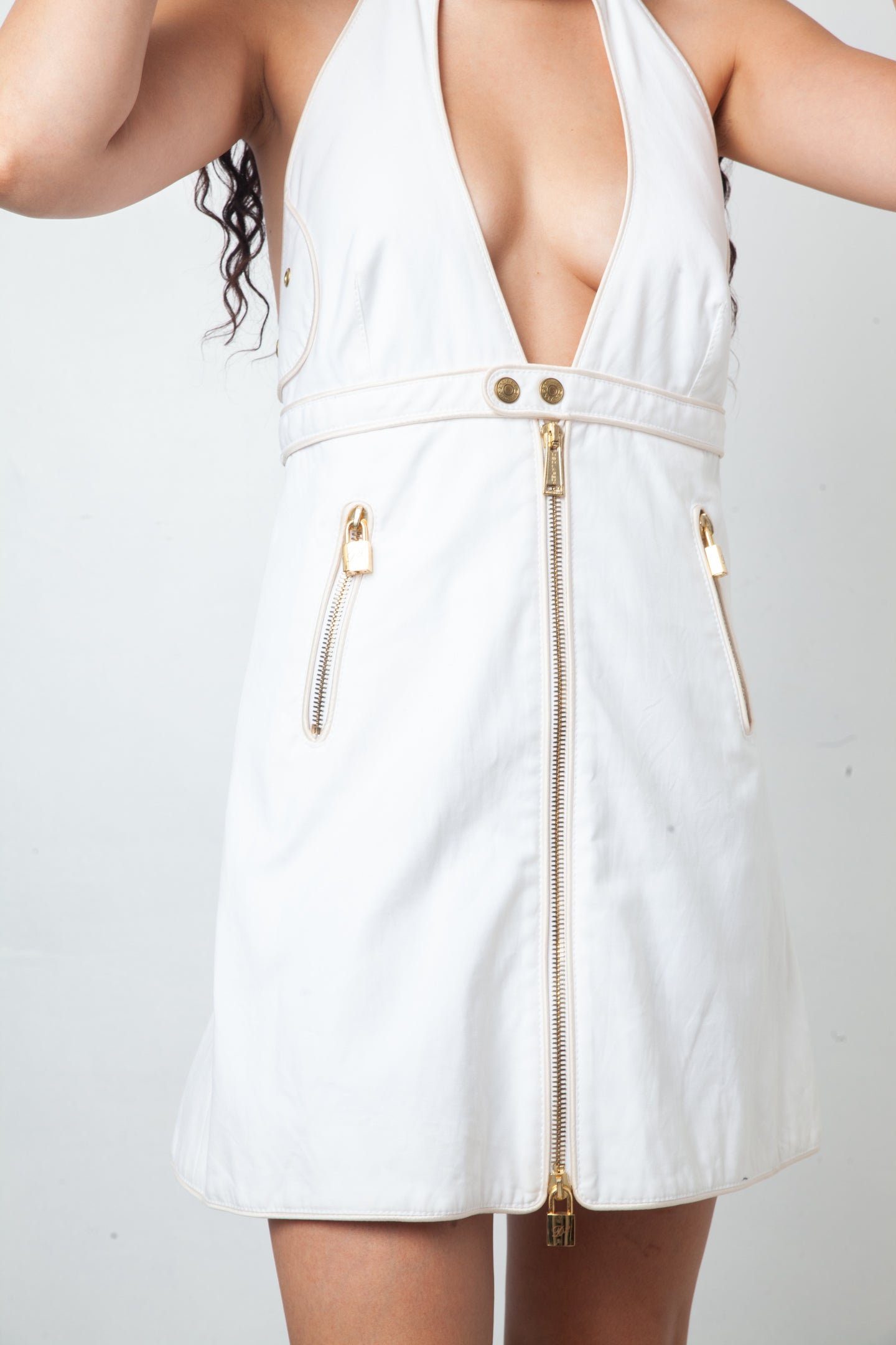 Dsquared2 Spring 2008 cotton halter dress with golden hardware
