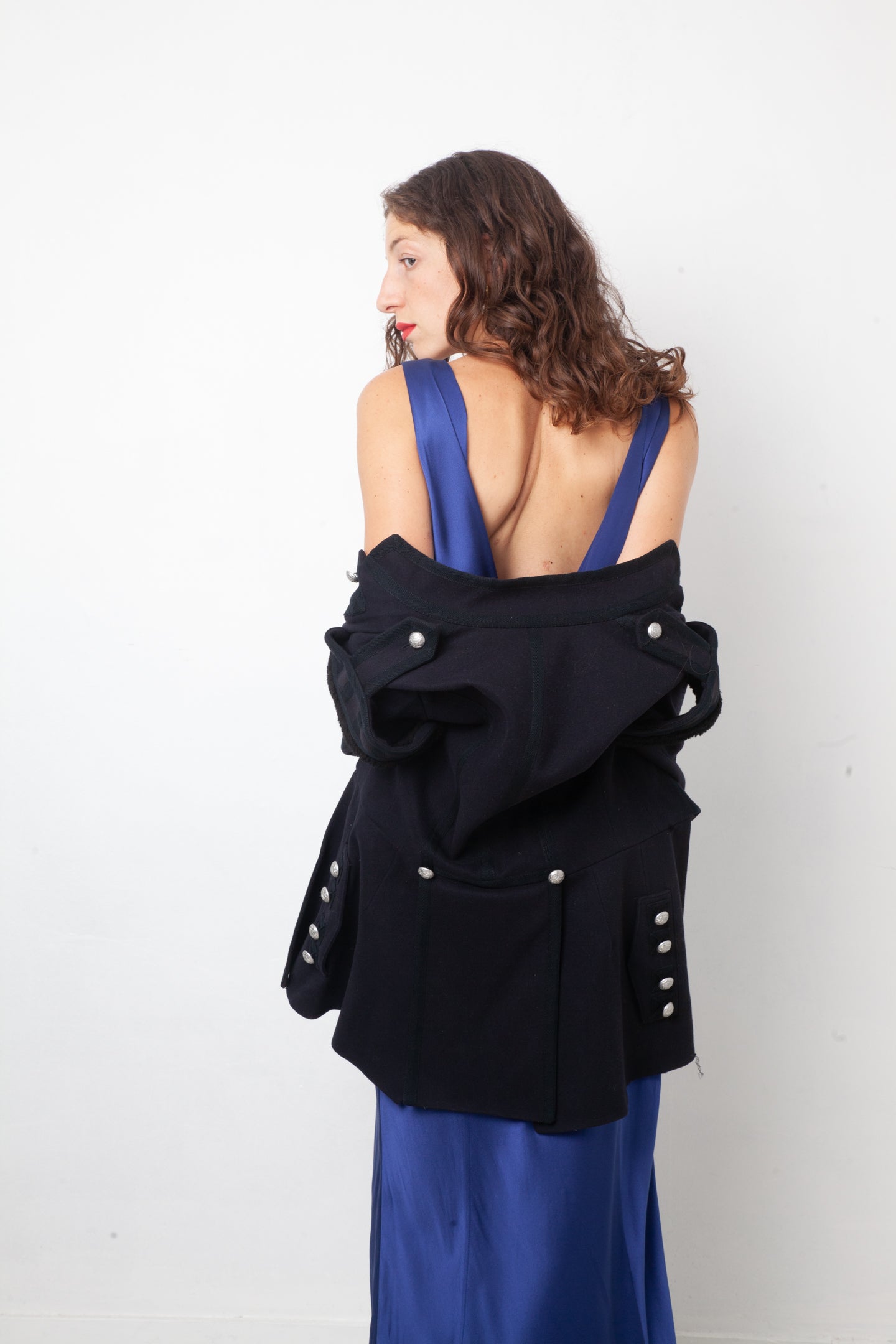 Alberta Ferretti 2010's silk blue evening gown with open back