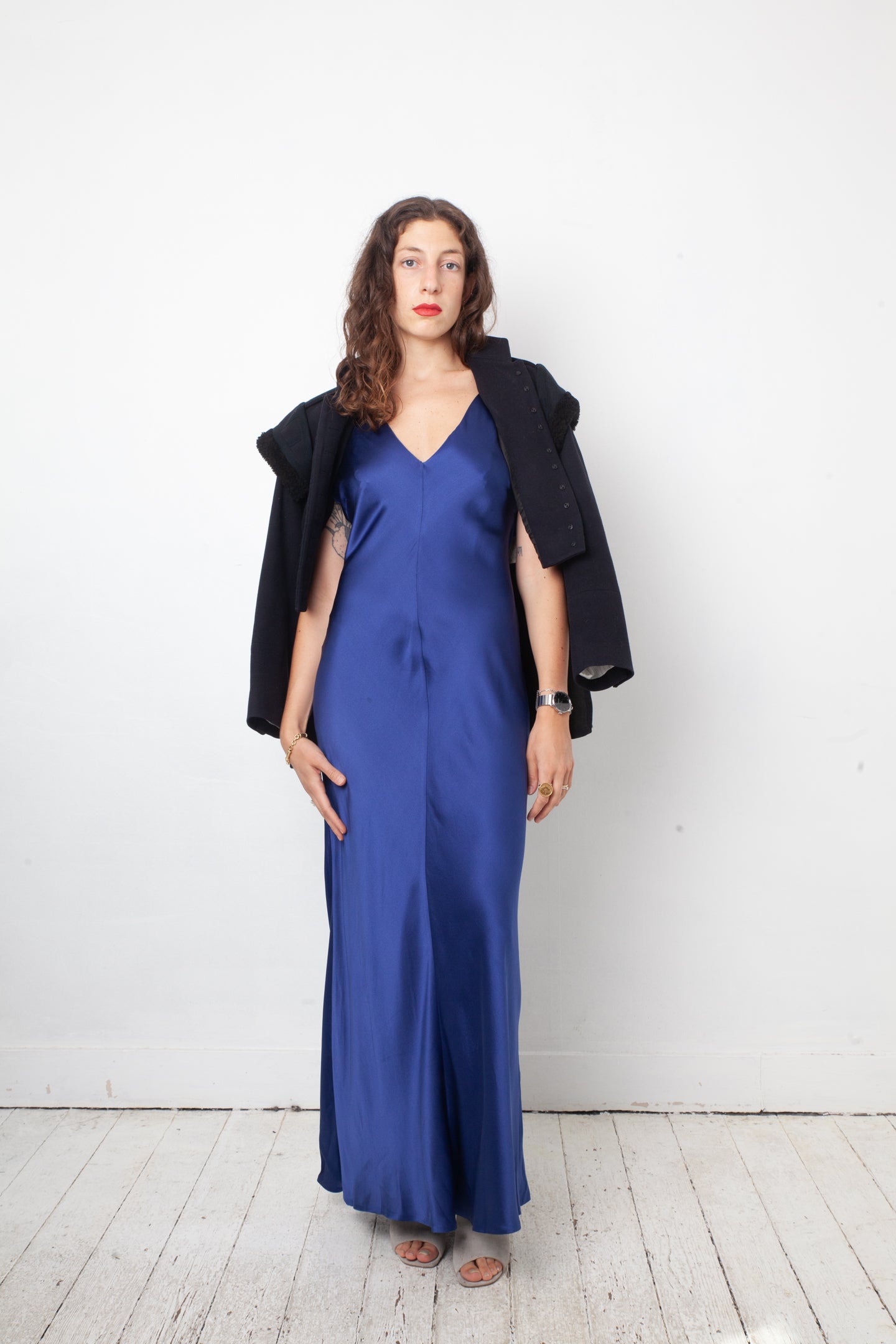 Alberta Ferretti 2010's silk blue evening gown with open back