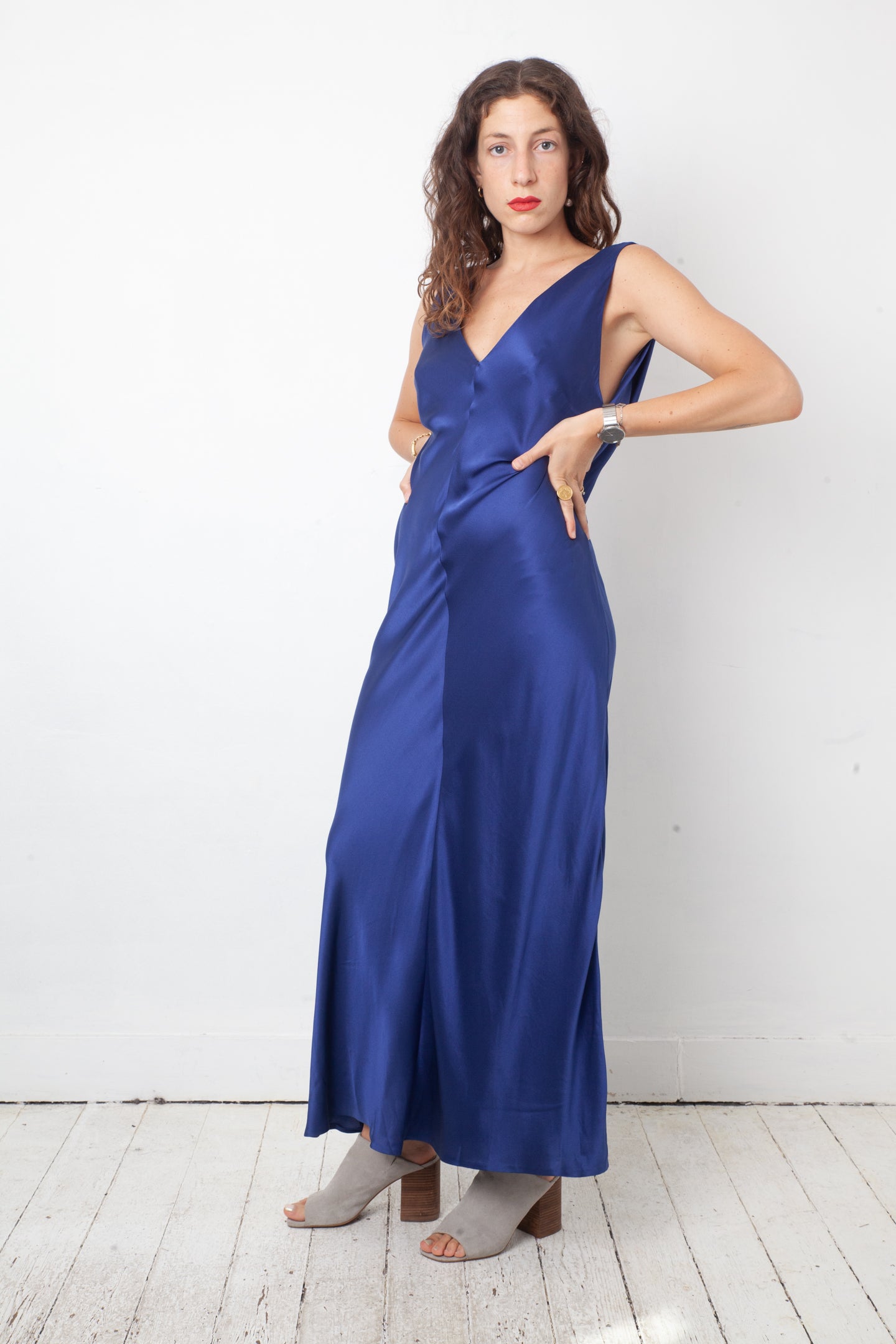 Alberta Ferretti 2010's silk blue evening gown with open back