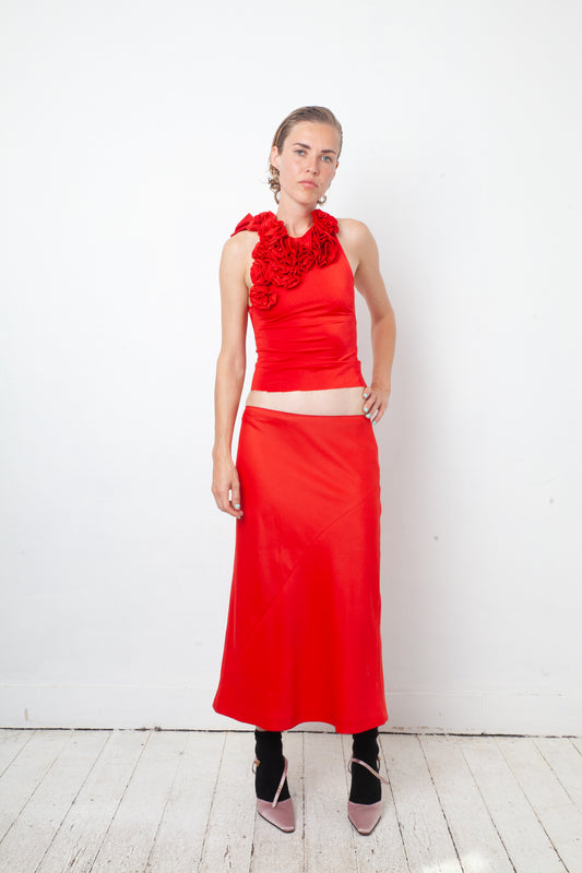 Maison Margiela Fall 2018 red silky midi skirt
