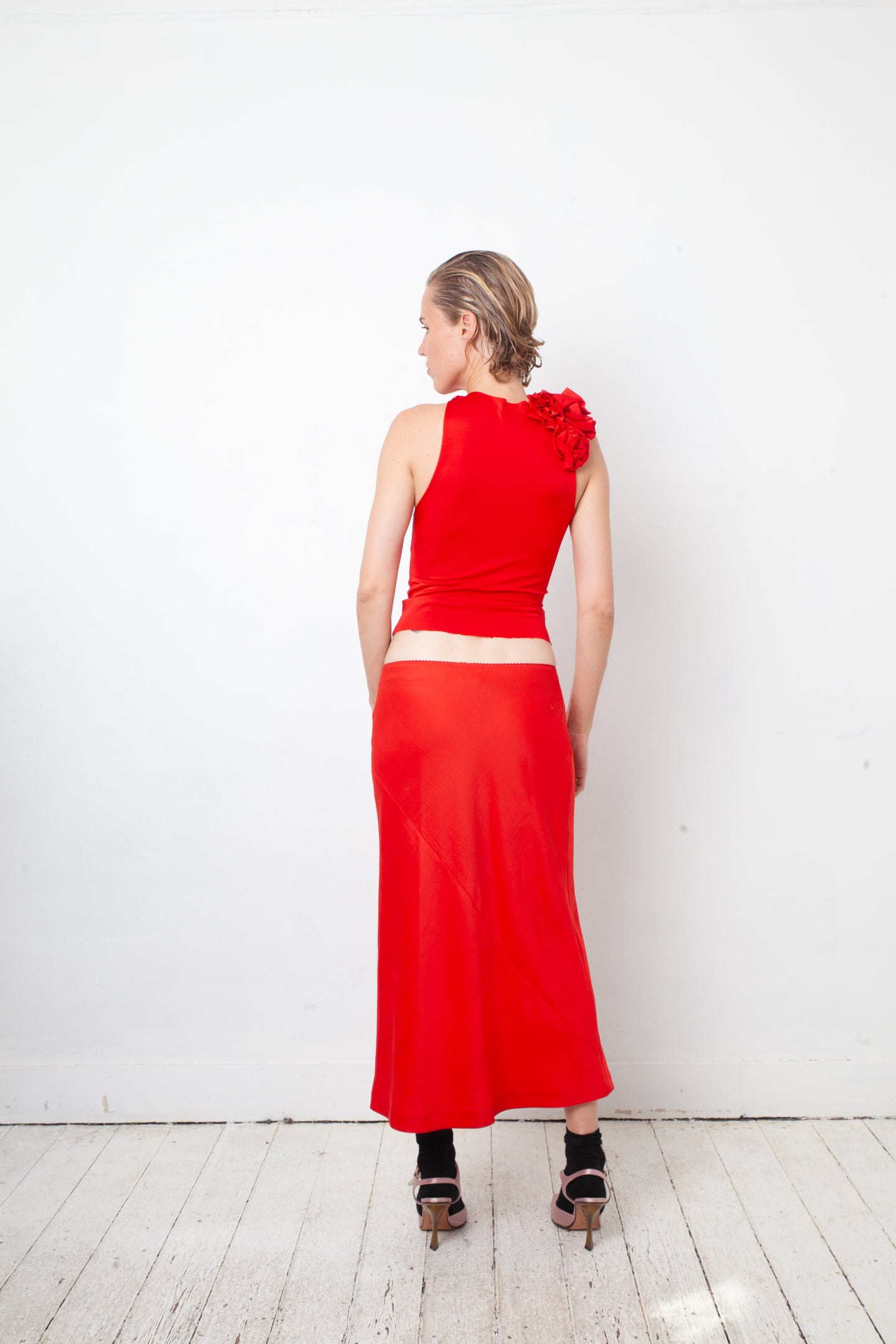 Maison Margiela Fall 2018 red silky midi skirt