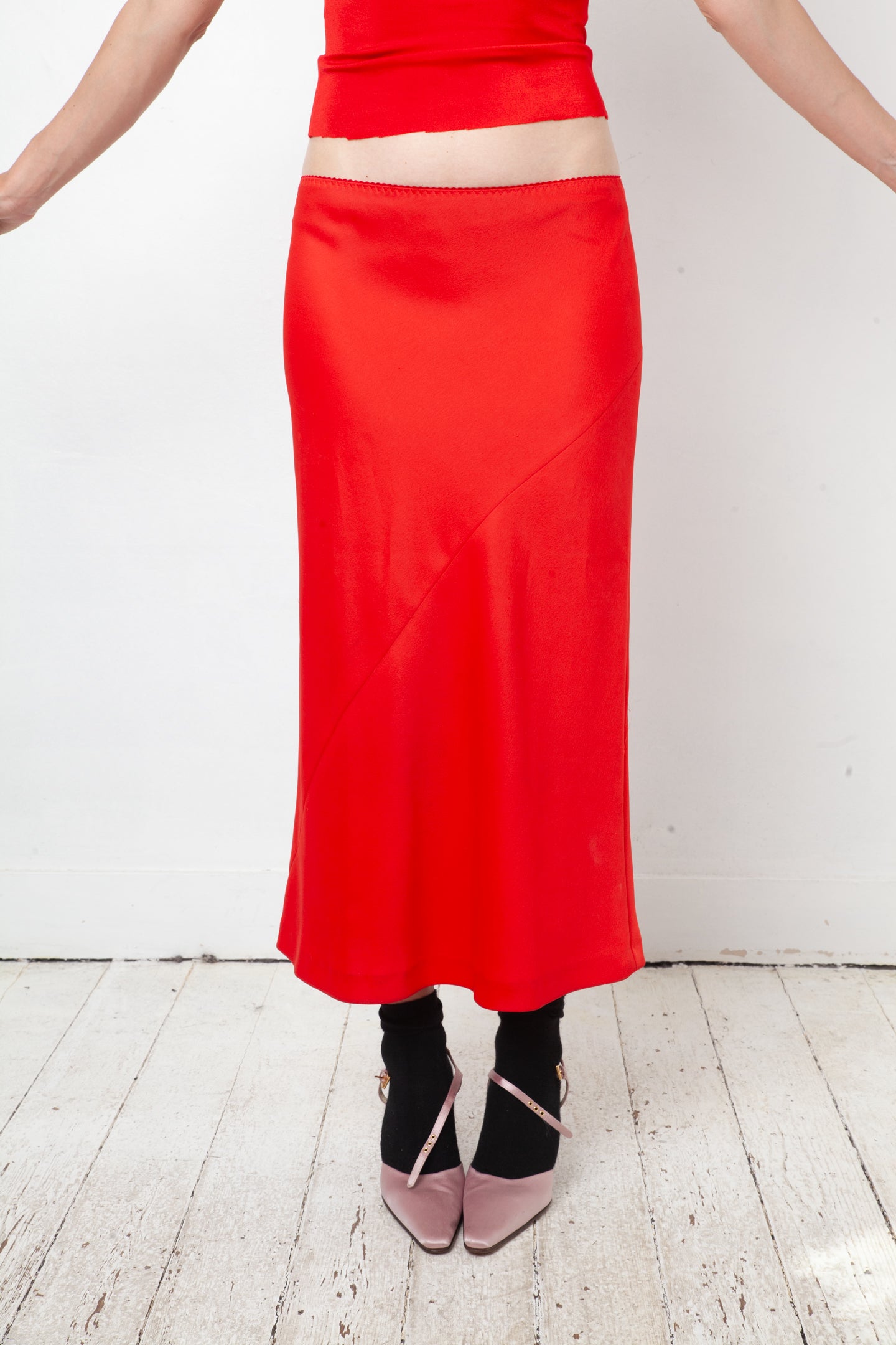 Maison Margiela Fall 2018 red silky midi skirt
