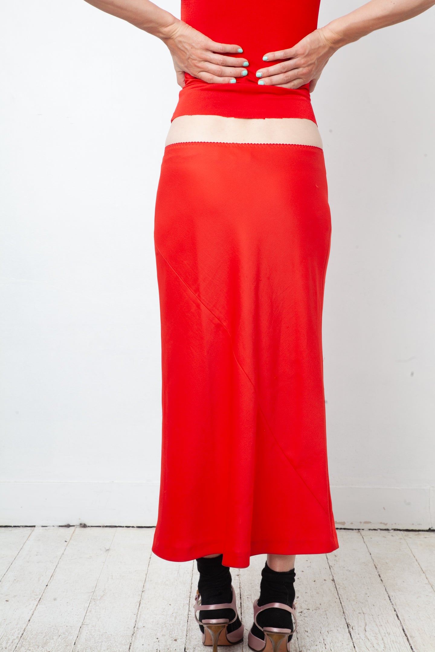 Maison Margiela Fall 2018 red silky midi skirt
