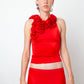 IRIÉ 2000's bright red stretchy top with sculptural 3D roses collar