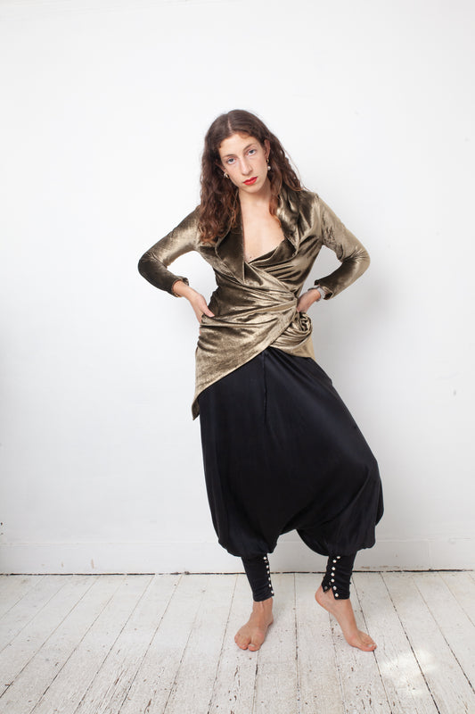 Balmain 2010's silk black sarwell trousers with diamond button detail