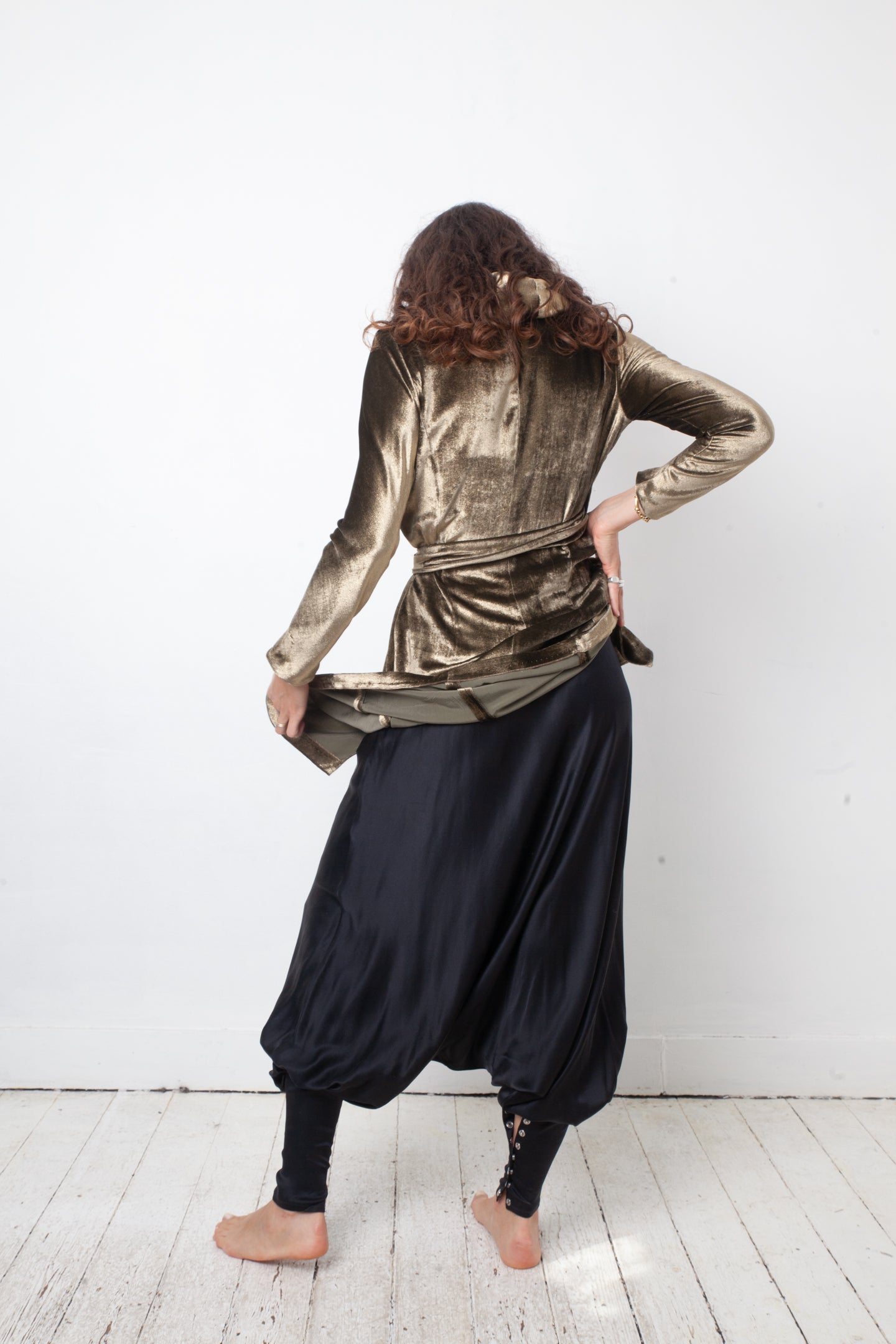 Balmain 2010's silk black sarwell trousers with diamond button detail